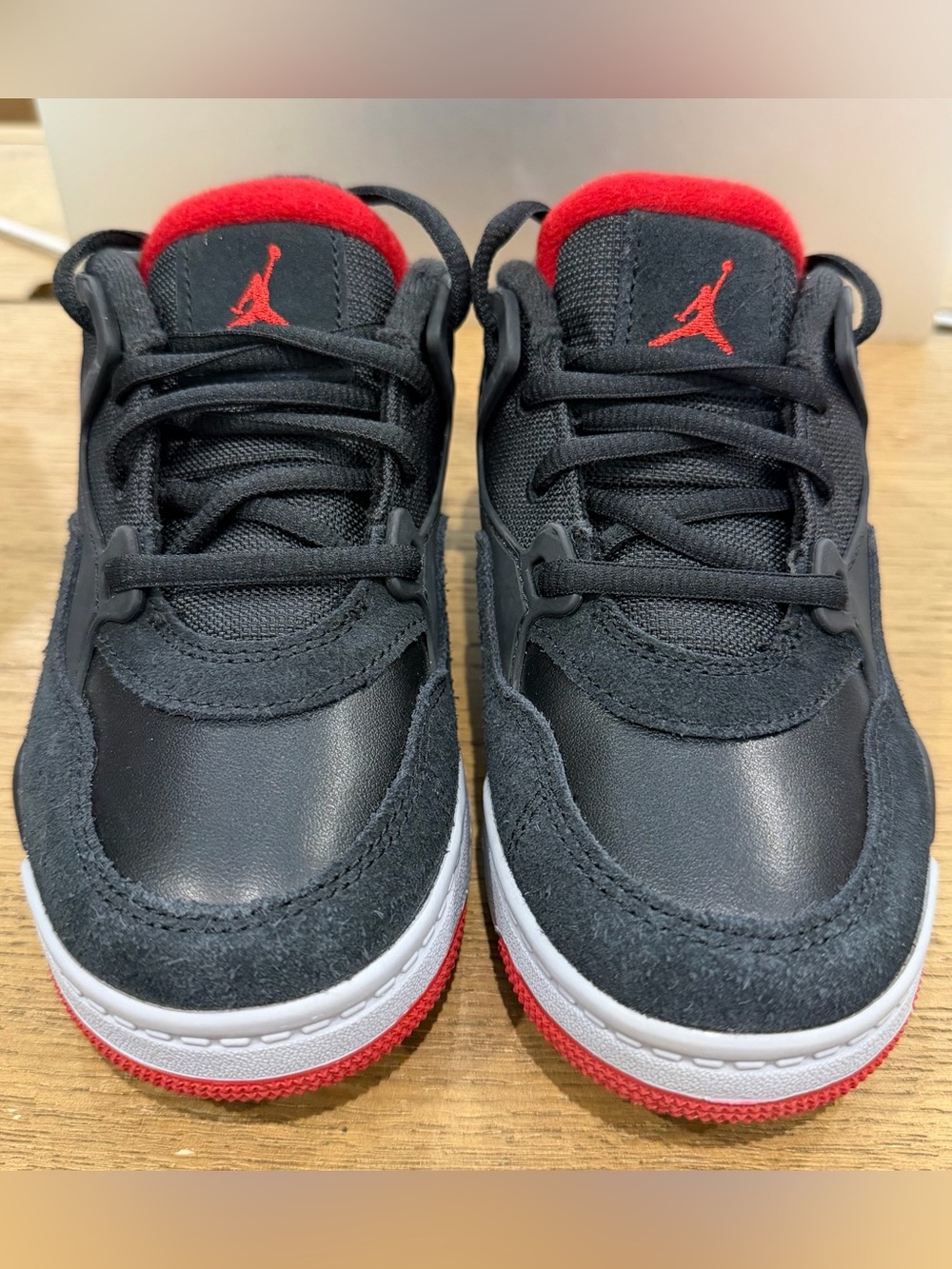 Nike Air Jordan 4RM Retro Kids Black and Red Low-Top Leather Sneakers Size 13C